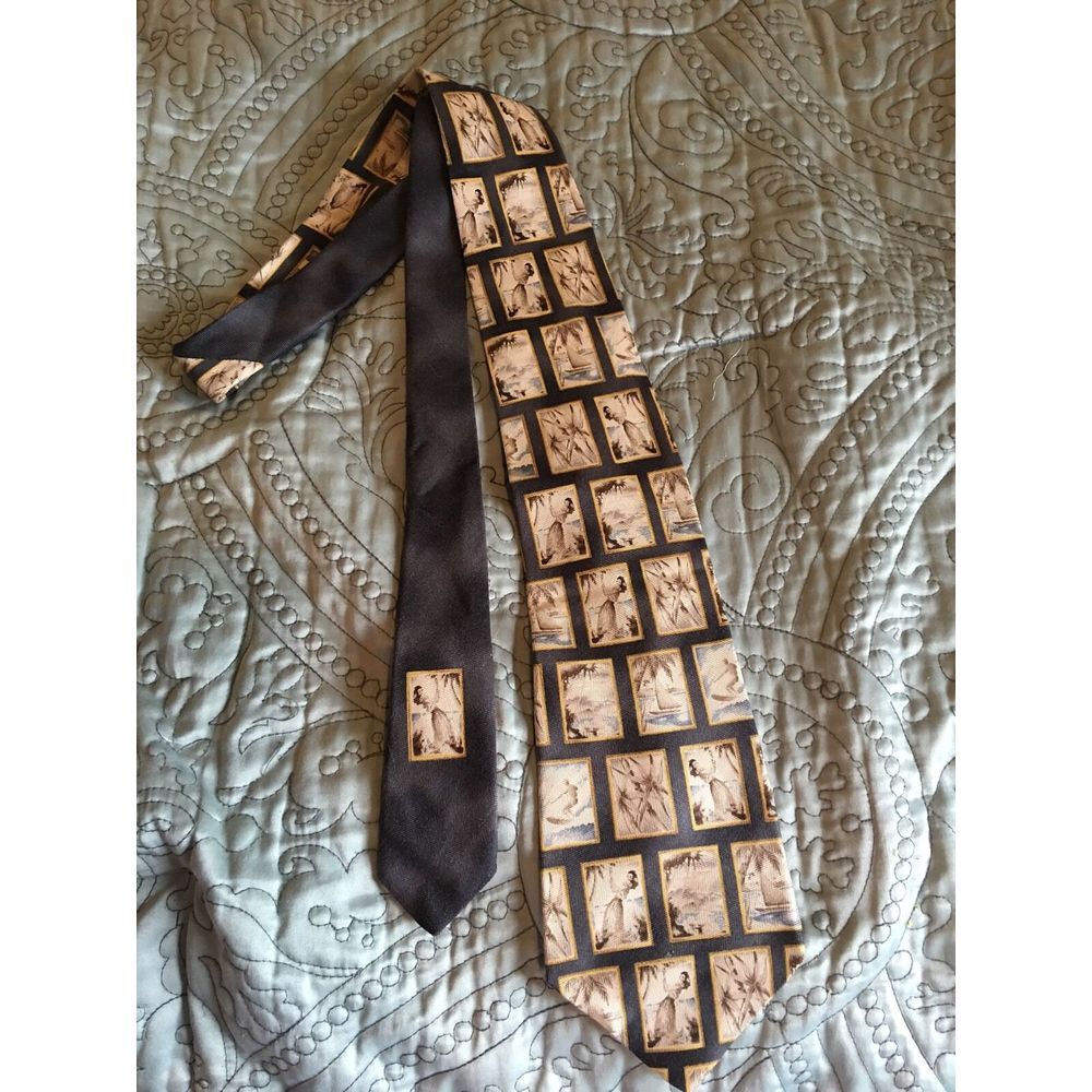 TOMMY BAHAMA Men's 100% Silk Hula Girl Tropical Hawaiian Neck Tie Palm Tree USA